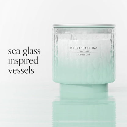 Chesapeake Bay, 11oz Marine Drift Scented Candle, Mood Evoking Fragrance, Textured Sea Glass-Inspired Jar, Premium Soy Blend Wax with Essential Oils, Coastal Fragrance for Home Décor or Gifting