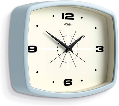 JONES CLOCKS® Movie wall Clock | Retro Rectangular Clock | 10 inch | Orange | Cool mid-Century Designer Look for Kitchen, Living Room or Office