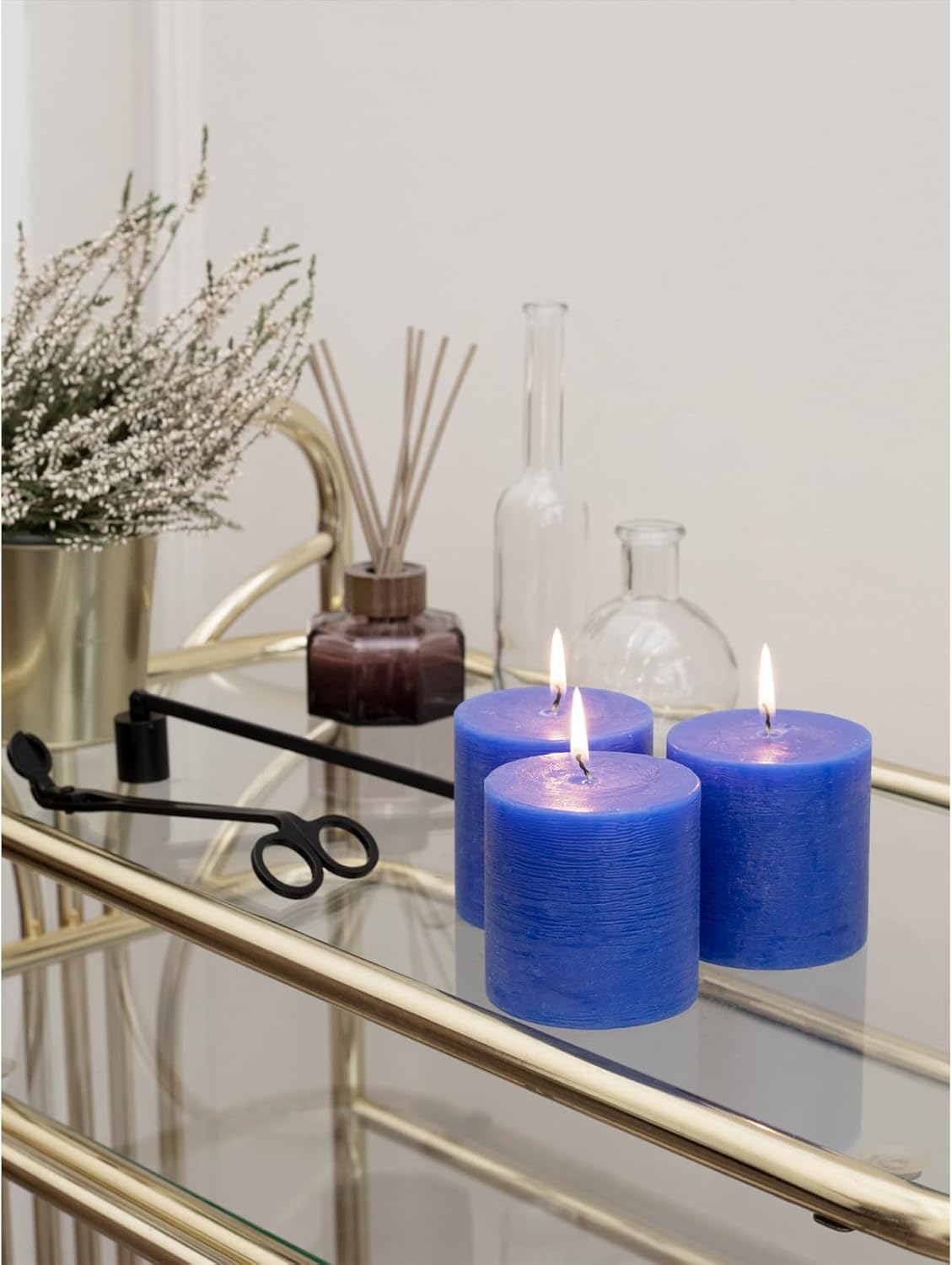 CANDWAX 3x4 inch Pillar Candles Set of 3 – Unscented Dripless Rustic Dark Blue Candles for Room Decor, Weddings, Centerpieces