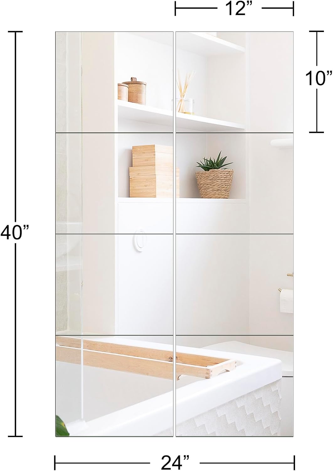Ruomeng Home Gym Mirrors 12 Inch x 12Pcs Wall Mounted Mirror Glass Frameless Full Length Mirror Tiles for Home Gym, Bedroom, Door & Bathroom