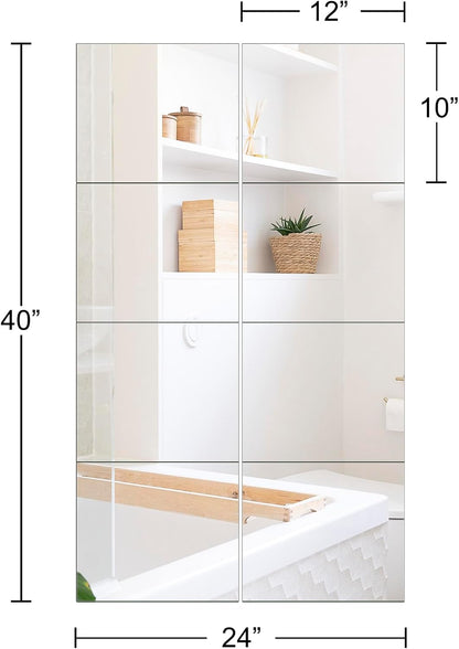 Ruomeng Home Gym Mirrors 12 Inch x 12Pcs Wall Mounted Mirror Glass Frameless Full Length Mirror Tiles for Home Gym, Bedroom, Door & Bathroom