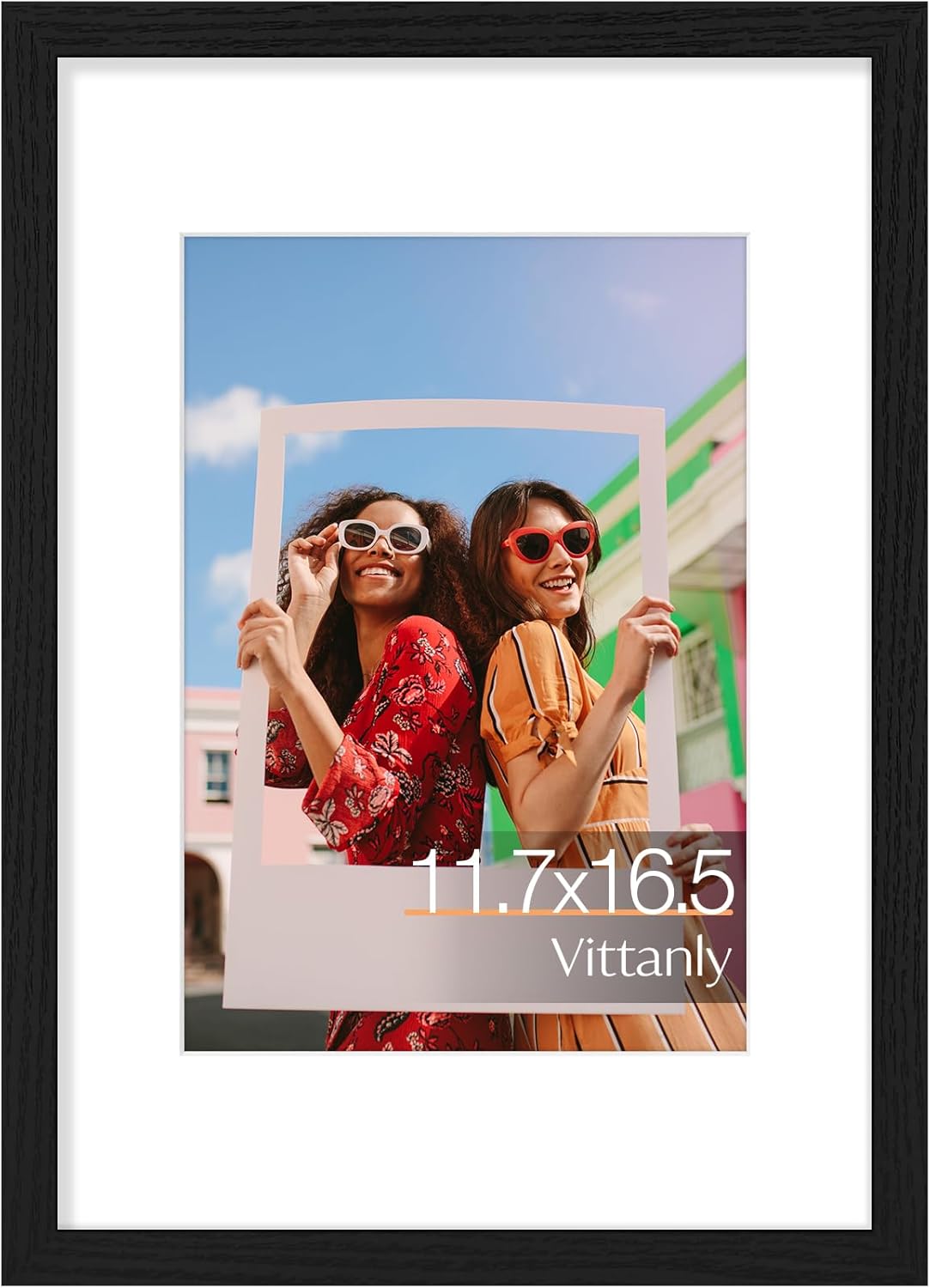 Vittanly 11x14 Picture Frame, Display Pictures 8x10 with Mat or 11x14 without Mat, Photo Frame for Wall Mounting, Black, 1 Pack - Colors A