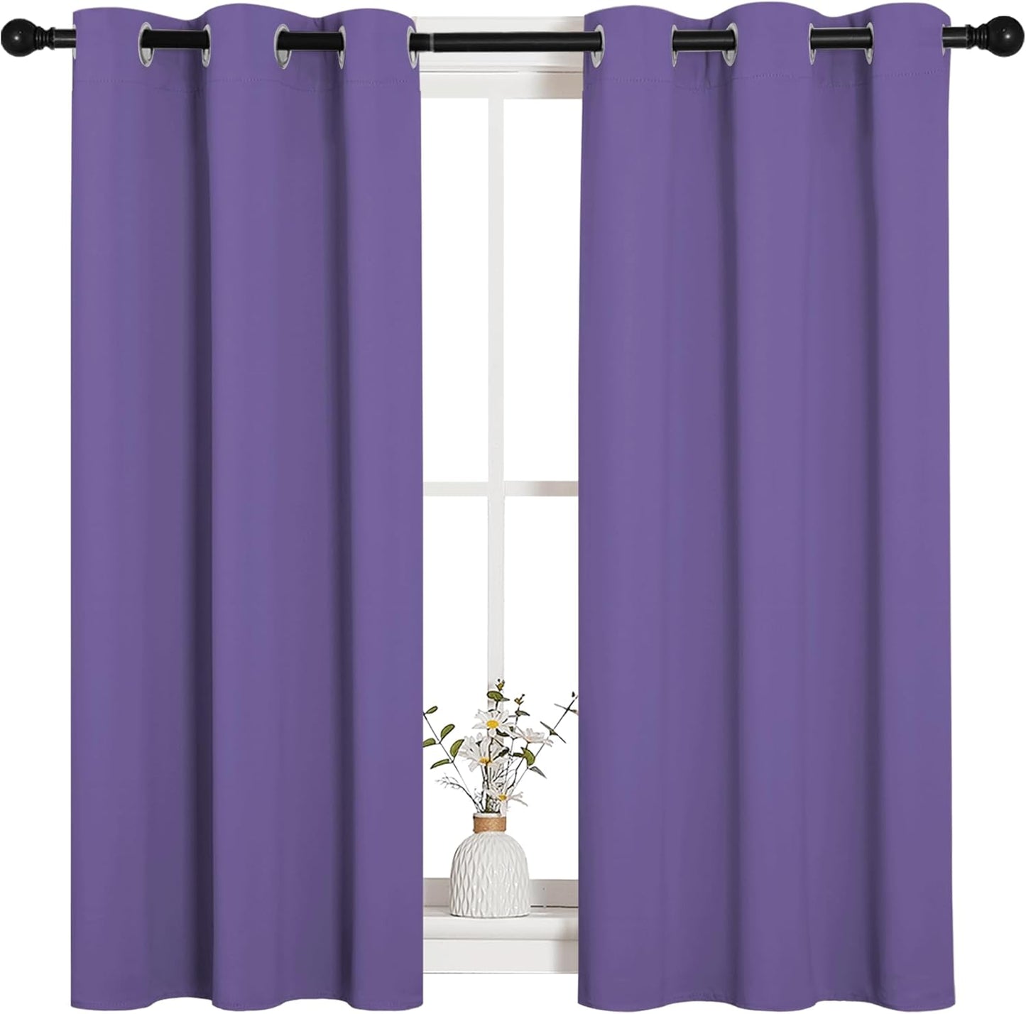 NICETOWN Halloween Pitch Black Solid Thermal Insulated Grommet Blackout Curtains/Drapes for Bedroom Window (2 Panels, 42 inches Wide by 63 inches Long, Black) - Colors D