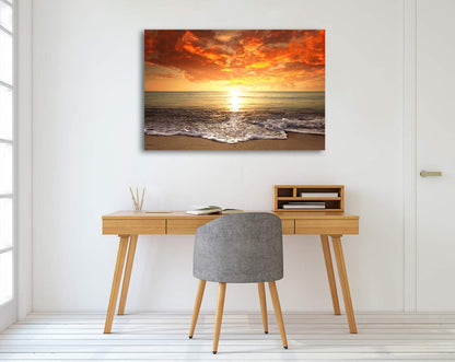 Baisuart S02250 Canvas Prints Wall Art Beach Sunset Ocean Waves Nature Pictures Stretched Canvas Wooden Framed for living Room Bedroom and Office