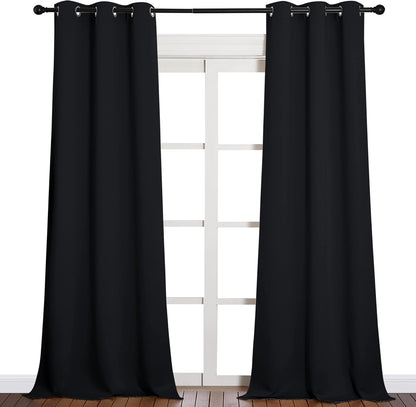 NICETOWN Halloween Pitch Black Solid Thermal Insulated Grommet Blackout Curtains/Drapes for Bedroom Window (2 Panels, 42 inches Wide by 63 inches Long, Black) - Colors E