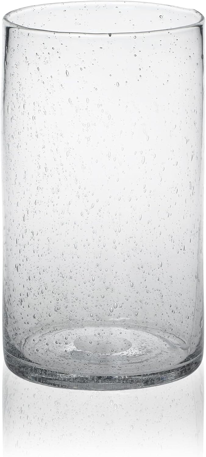 Hurricane Candle Holders for Pillar Hand Blown Glass Cylinder Vases Table Centerpiece Bulk Room Decor Clear Seeded Bubbles Living Dining Kitchen Island 10" 7" 4" Set of 3