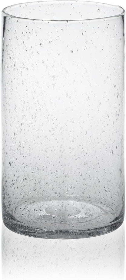 Hurricane Candle Holders for Pillar Hand Blown Glass Cylinder Vases Table Centerpiece Bulk Room Decor Clear Seeded Bubbles Living Dining Kitchen Island 10" 7" 4" Set of 3