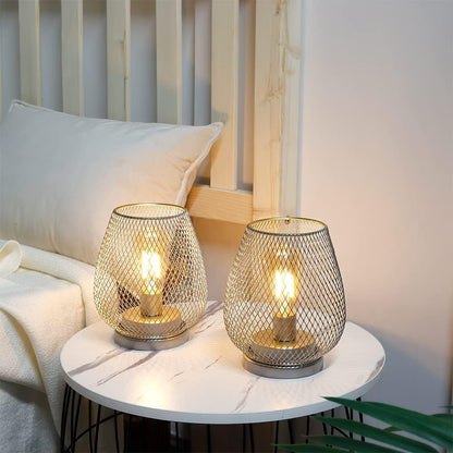 JHY DESIGN Set of 2 Metal Cage LED Lantern Battery Powered Cordless Accent Light with LED Great for Weddings Parties Patio Events for Indoors Outdoors