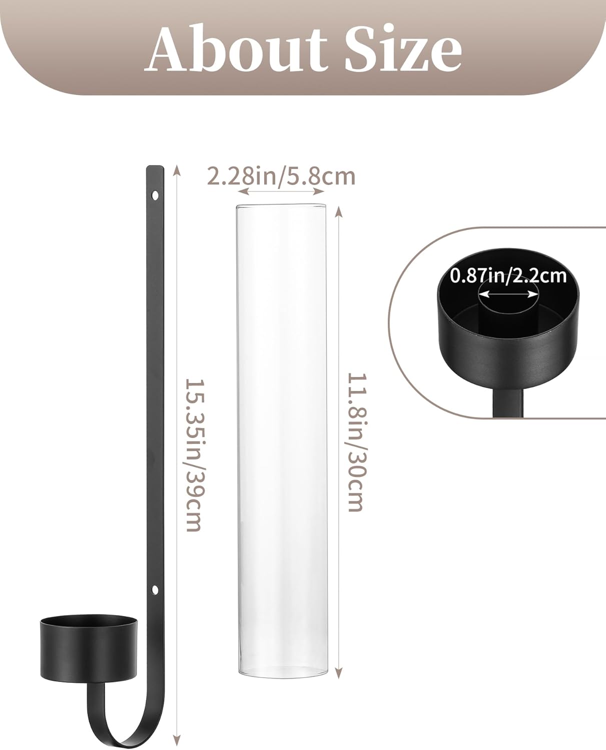 Sziqiqi Black Wall Candle Holders: Metal Candle Sconces for Taper Set of 2 Modern Wall Mounted Candlestick Holder with Hurricane Glass for Living Dining Room Bedroom Bathroom Outdoor