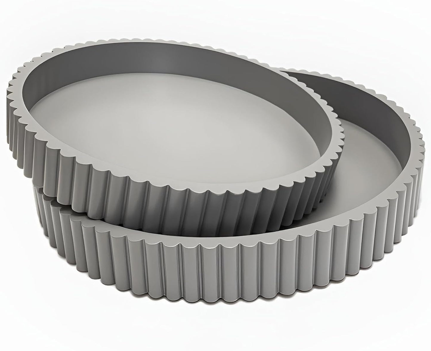 Modern Table Round Decorative Trays 2pcs Home Decor - Circle Coffee Table Centerpiece Set 12"/10" - Wooden Cool Grey Ottoman Tray with Fluted Edge