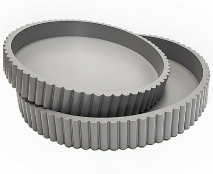 Modern Table Round Decorative Trays 2pcs Home Decor - Circle Coffee Table Centerpiece Set 12"/10" - Wooden Cool Grey Ottoman Tray with Fluted Edge