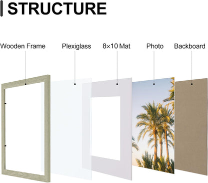 Vittanly 8x10 Picture Frames Set of 9, Shatter Resistant Plexiglass, Display 5x7 Pictures with Mat or 8x10 without Mat, Photo Frames for Wall or Tabletop, Engineered Wood, Black - Colors B