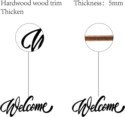 CREATCABIN Welcome Sign Welcome Wood Cutout Wooden Wall Decor Letters Laser Cut Art Unfinished Rustic Decorative DIY for Front Door Home Gallery Porch Coffee Bar Wreath Gift 11.8 x 2.4 Inch