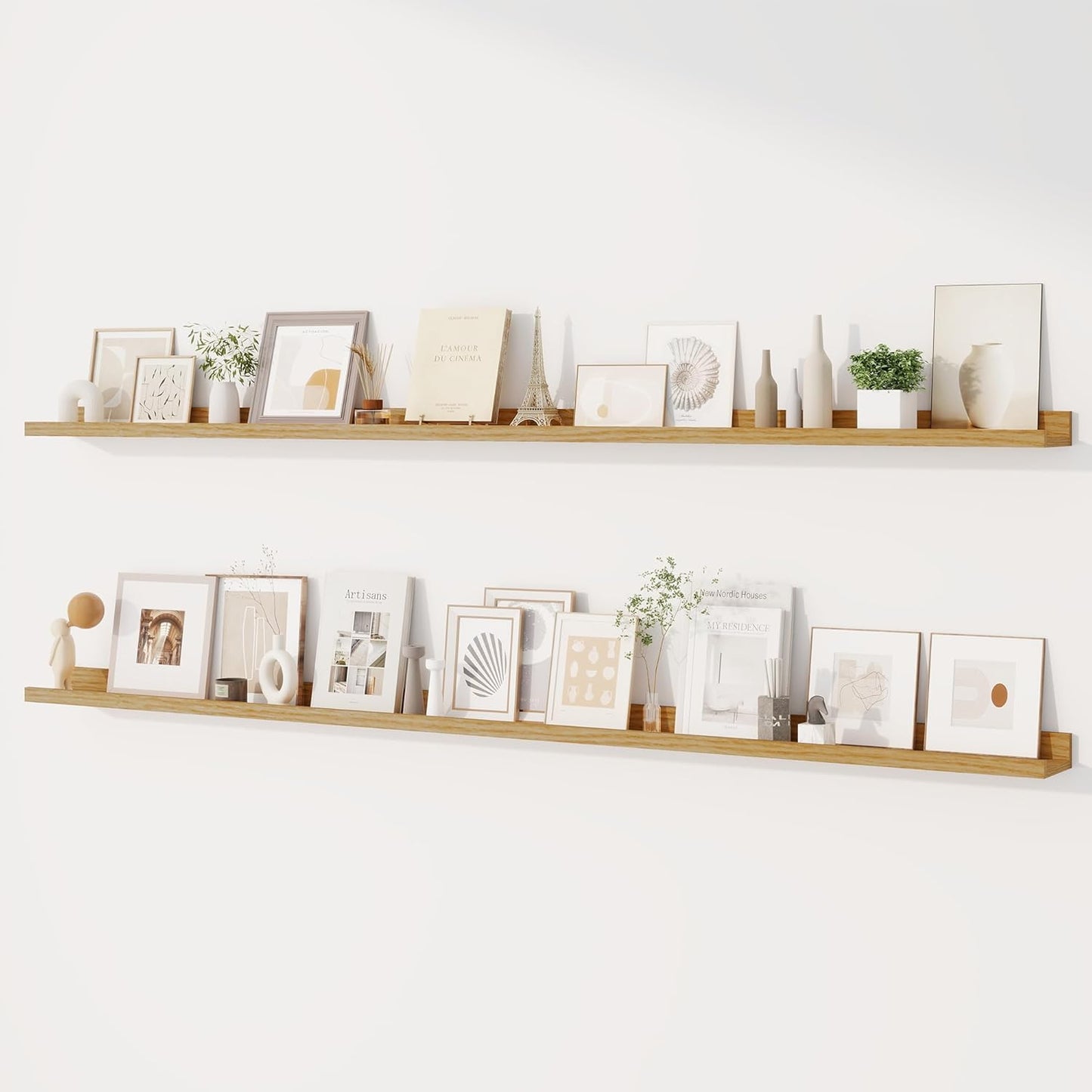 Dreamland Picture Ledge Shelf for Wall, Floating Shelves Set of 2, 48 Inch Long Floating Shelves with Lip for Living Room, Bedroom, Bathroom, Kitchen, White