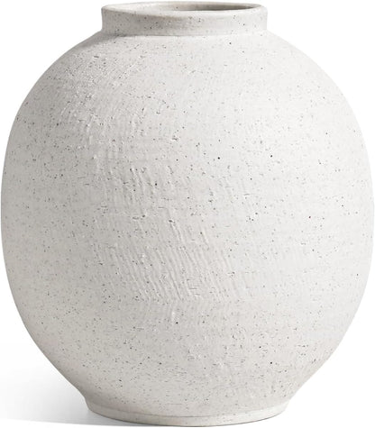Large White Ceramic Vase - 9.8 Inch Rustic Farmhouse Flower Vase for Home Decor, Minimalist Tall Vases for Living Room, Table, Bathroom, Holiday & Weddings (Sandstone White)