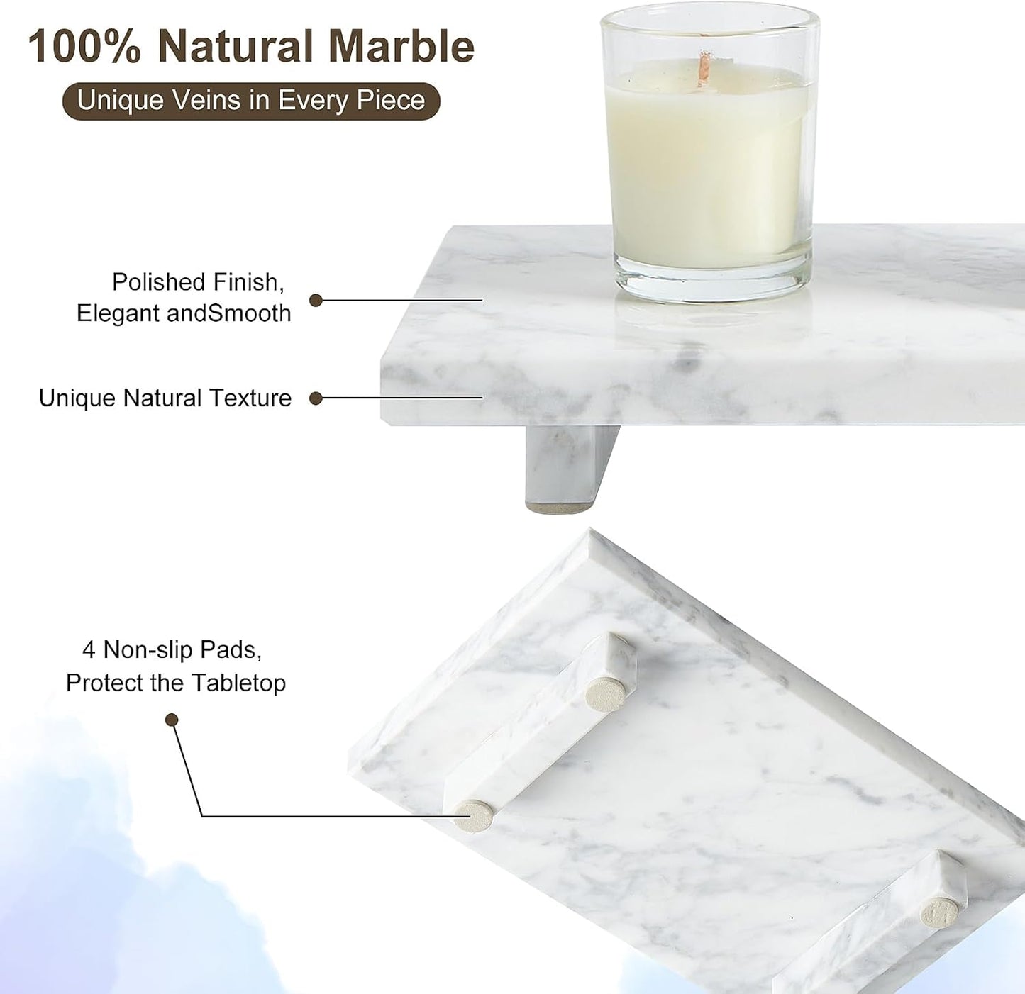 Natural Marble Tray Pedestal Stand – Soap & Jewelry Riser for Bathroom Counter, Kitchen Sink, Vanity Organizer, Decorative Stone Catchall for Perfume, Candles
