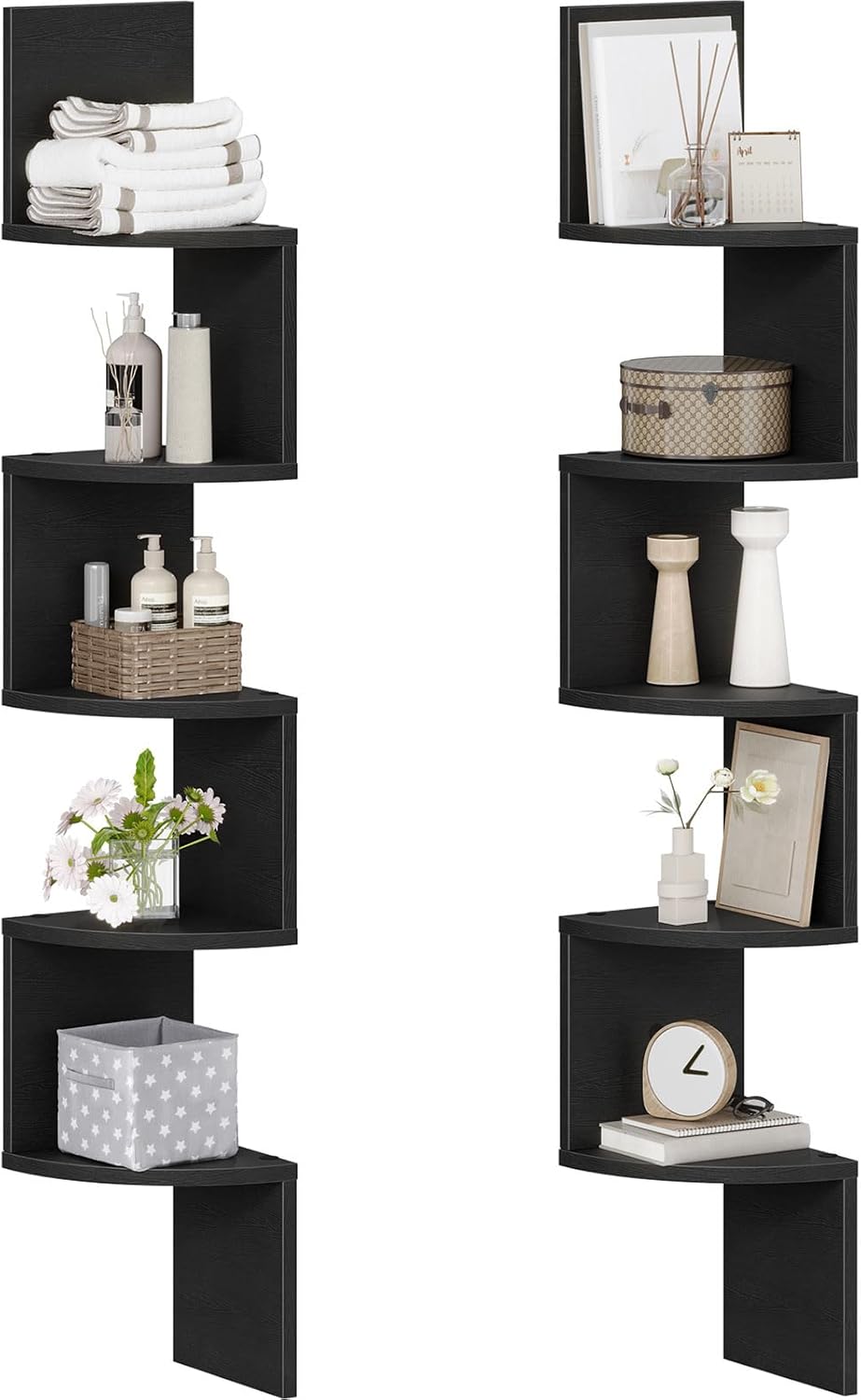 HOOBRO Corner Shelf Wall-Mounted, Set of 2 Floating Corner Shelves for Wall, 4-Tier Corner Bookshelves for Living Room, Bedroom, Bathroom, Home Office, Black BK25BJP201