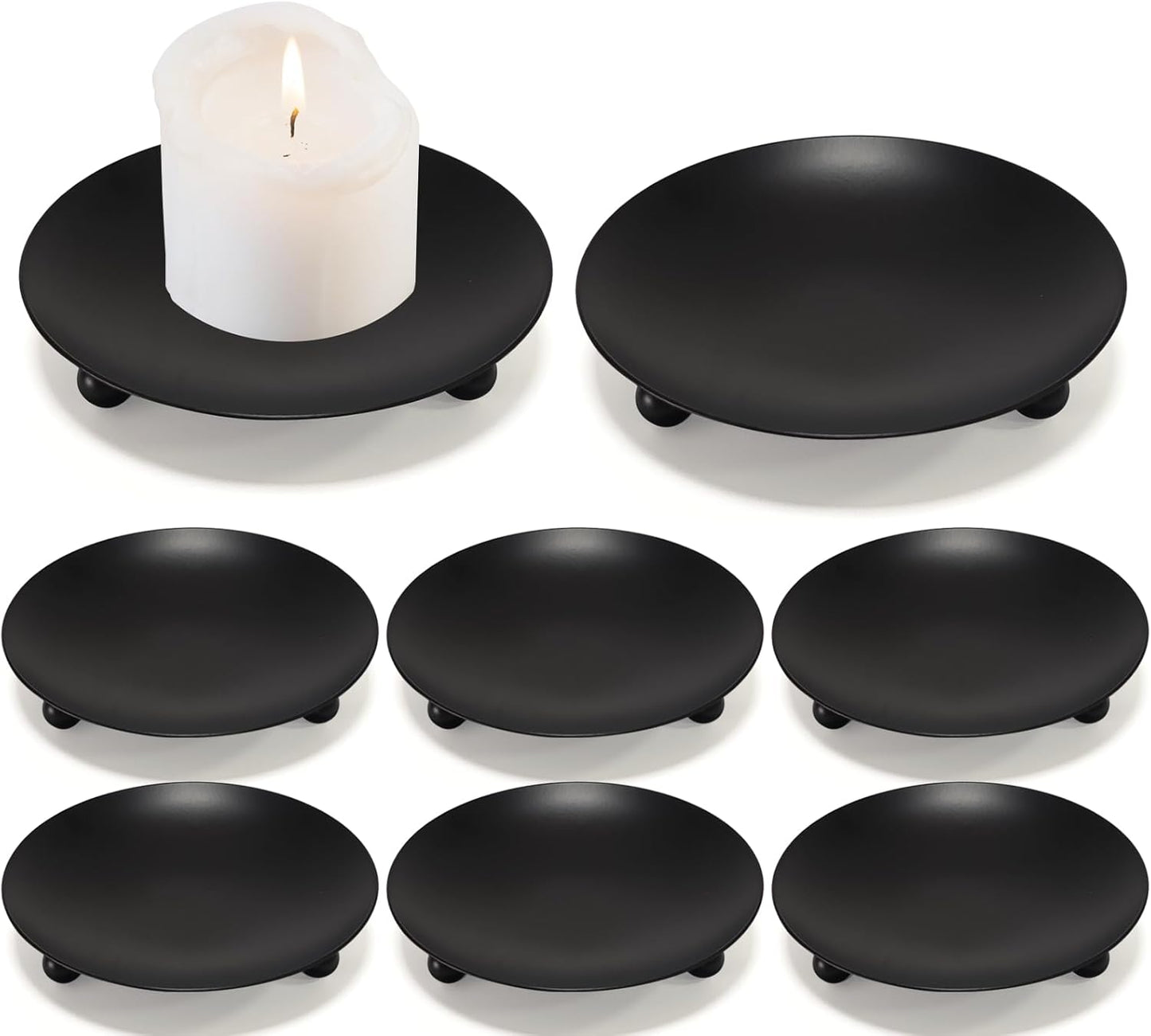 Iron Plate Candle Holder, Black Candle Holders for Pillar Candles, Small Candle Tray, Decorative Pillar Candle Holder Plate Metal Candle Stand for LED & Wax Candles,Spa,Weddings，Party (4 pcs)