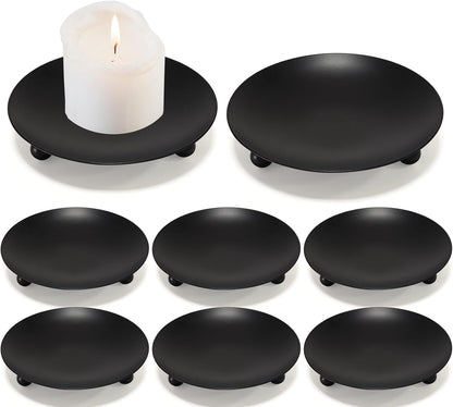 Iron Plate Candle Holder, Black Candle Holders for Pillar Candles, Small Candle Tray, Decorative Pillar Candle Holder Plate Metal Candle Stand for LED & Wax Candles,Spa,Weddings，Party (4 pcs)