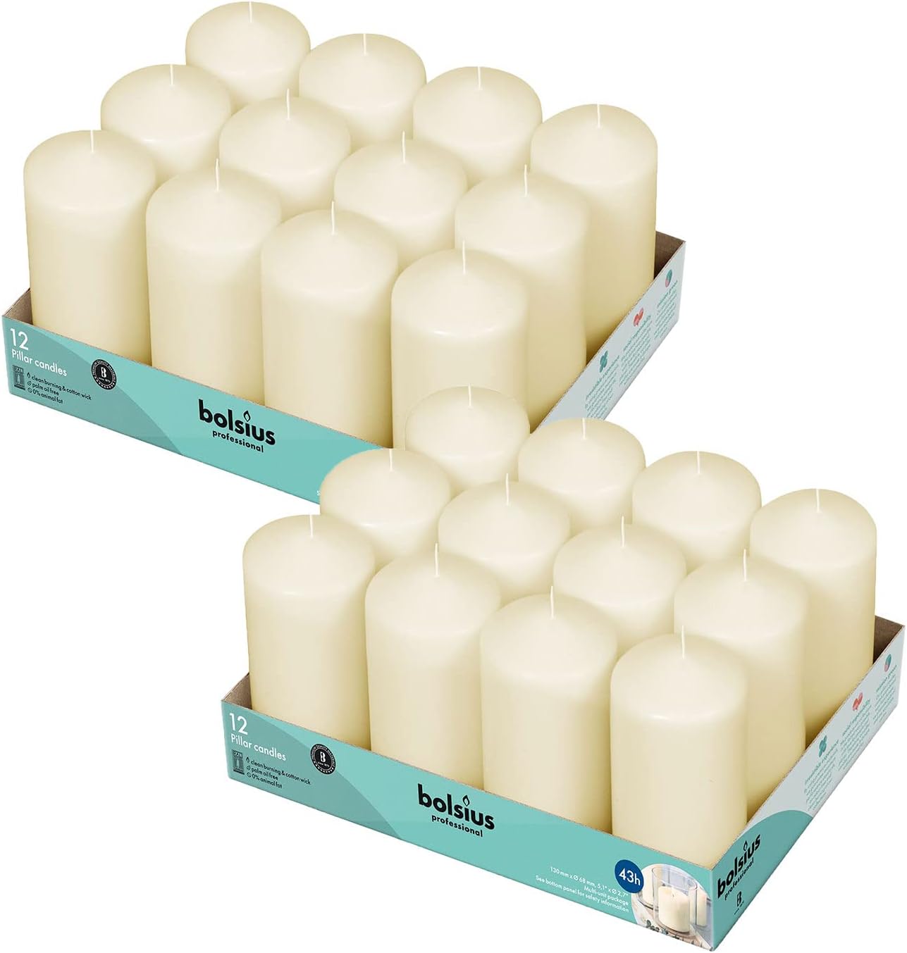 BOLSIUS 12 Ivory Pillar Candles - 2.7 x 6.7 inch Unscented Candle Set - Dripless Clean Burning Smokeless Dinner Candle - Perfect for Wedding Candles, Parties and Special Occasions