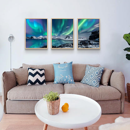 MHARTK66 Wall Art for Bedroom Wall Decor for Living Room Office Decor Abstract Mountain Aurora Landscape Painting 3 Piece Scenic Framed Canvas Art Prints Ready to Hang Kitchen Wall Pictures Home Decor