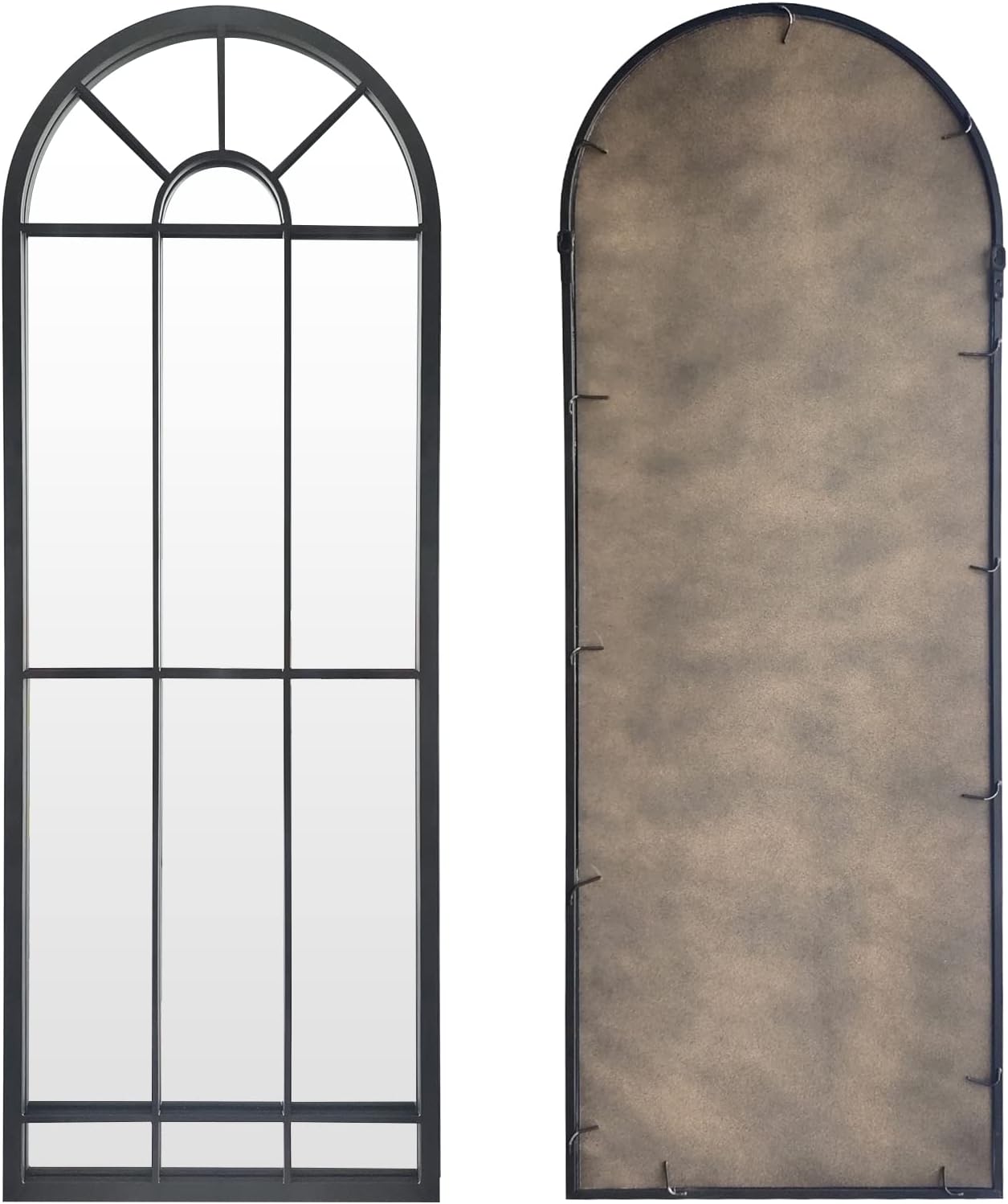 HQiJun Black Arched Window Mirror, Farmhouse Decorative Wall Mirrors for Living Room, Bedroom, Entryway, Bathroom Vanity, Fireplace Mantel, Window Pane Mirror Wall Decor (Black, 31.5 x 20 x1)