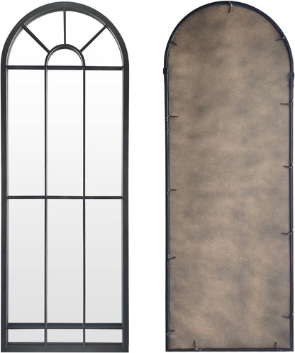 HQiJun Black Arched Window Mirror, Farmhouse Decorative Wall Mirrors for Living Room, Bedroom, Entryway, Bathroom Vanity, Fireplace Mantel, Window Pane Mirror Wall Decor (Black, 31.5 x 20 x1)