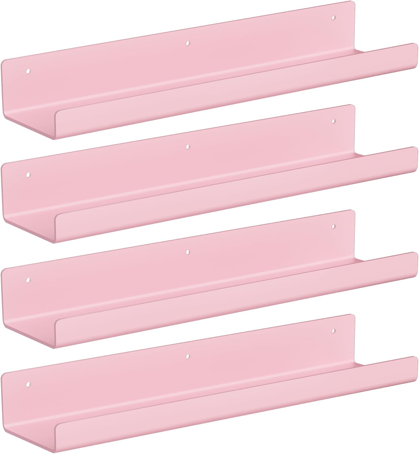 upsimples Acrylic Shelves for Bathroom Storage, 15" Floating Shelves Wall Organizer for Perfume, Make up, Skincare, Kids Bookshelf for Bedroom, Nursery, Living Room Decor, Clear, 4 Pack