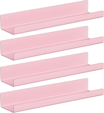 upsimples Acrylic Shelves for Bathroom Storage, 15" Floating Shelves Wall Organizer for Perfume, Make up, Skincare, Kids Bookshelf for Bedroom, Nursery, Living Room Decor, Clear, 4 Pack