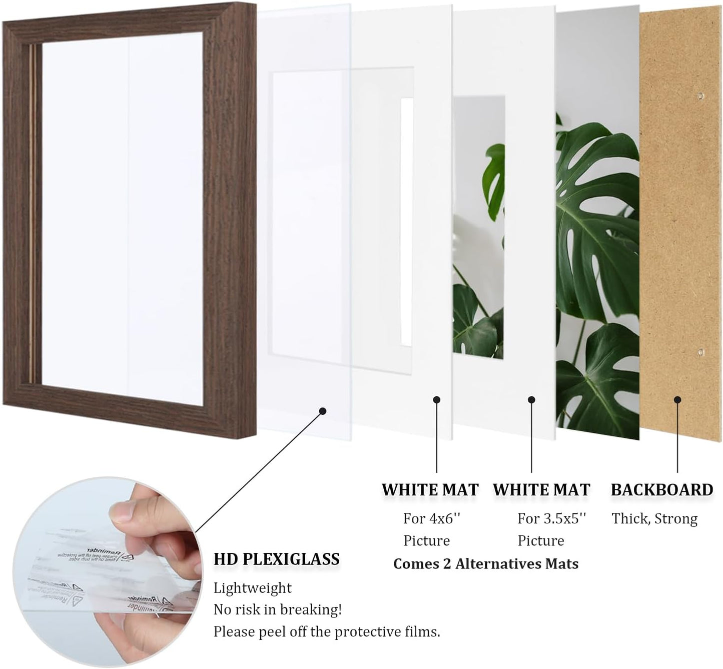 Egofine 8x10 Picture Frames Set of 4, Made of Solid Wood Covered by Plexiglass 4x6 and 5x7 with Mat or 8x10 without Mat, for Table Top Display and Wall Mounting Photo Frame Black