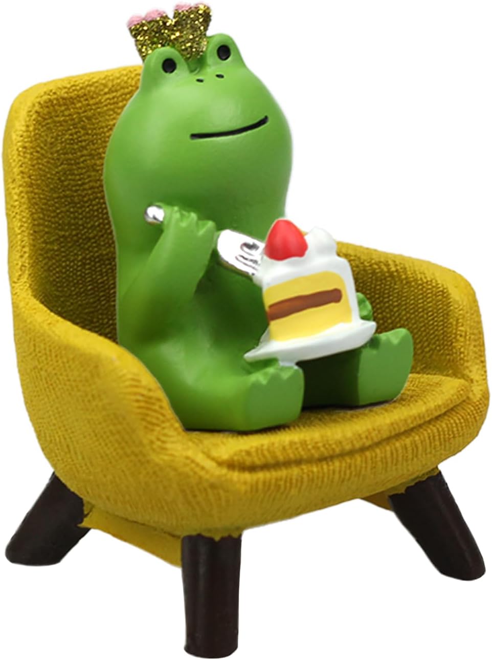 Refintural Miniature Frog Eating Cake Figurine - Funny Shelf Desk Decoration - Perfect Cute Frog Gift (Pink Sofa)