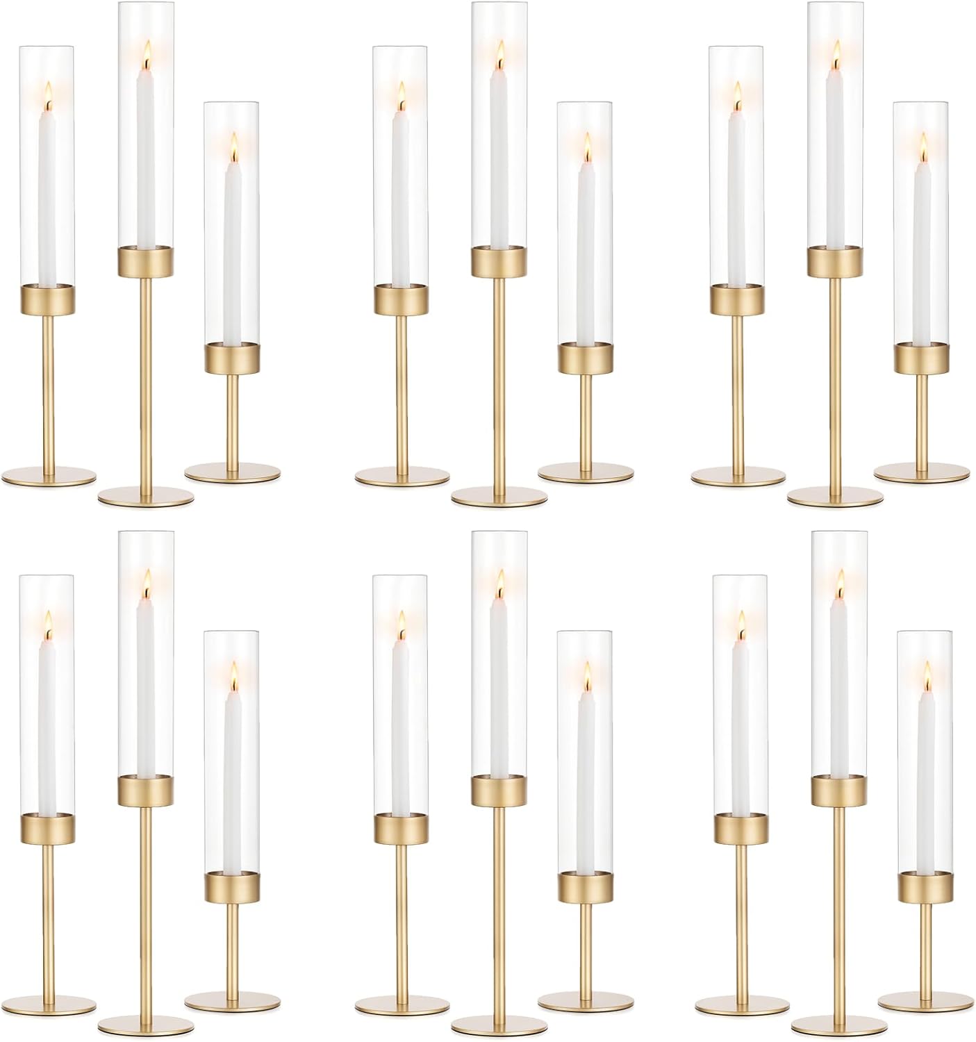 Glass Hurricane Candlestick Holders Gold - Romadedi Taper Candle Holder Tall Clear Glass Cylinder Table Centerpiece Wedding Decor Party Birthday Christmas Home Decorations Set of 3