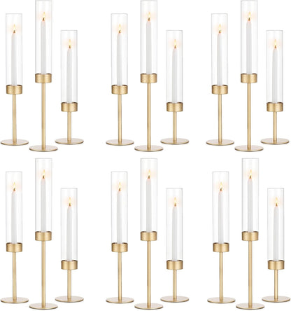 Glass Hurricane Candlestick Holders Gold - Romadedi Taper Candle Holder Tall Clear Glass Cylinder Table Centerpiece Wedding Decor Party Birthday Christmas Home Decorations Set of 3