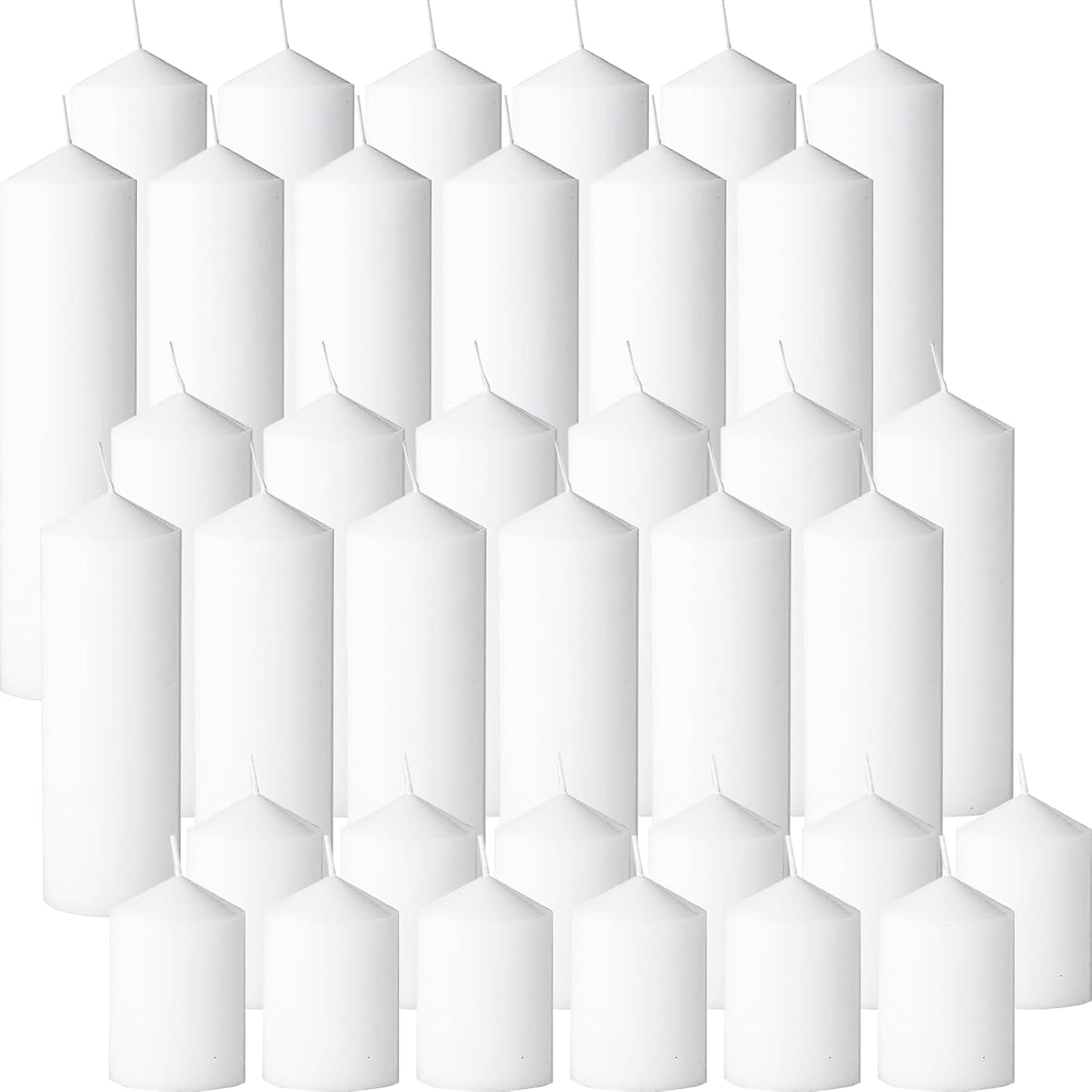 18 Pcs White Pillar Candles Bulk Set，Hurricane Candles，3 Different Lengths 2 x 3/4/6 Inch (6 Each)，Dripless Unscented Smokeless，Gives You a Better Atmosphere When Organizing an Event Party.