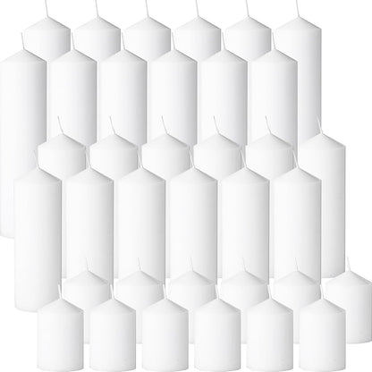 18 Pcs White Pillar Candles Bulk Set，Hurricane Candles，3 Different Lengths 2 x 3/4/6 Inch (6 Each)，Dripless Unscented Smokeless，Gives You a Better Atmosphere When Organizing an Event Party.