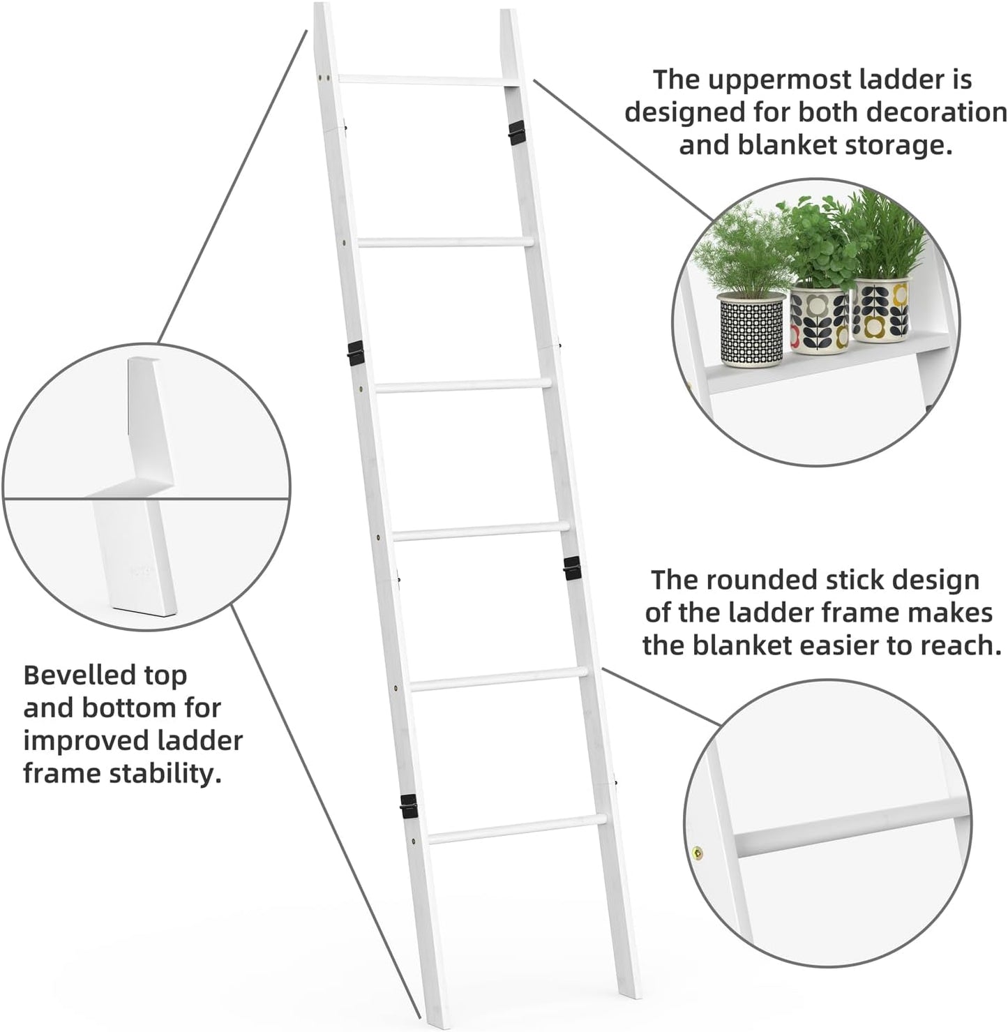 BAMBANG 6-Tier Blanket Ladder for Living Room, Blanket Quilt Ladder Rack Rustic Decorative Towel Holder, Wall Leaning Blanket Ladder Shelf Storage Farmhouse Decor for Bedroom Bathroom, Black