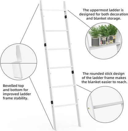 BAMBANG 6-Tier Blanket Ladder for Living Room, Blanket Quilt Ladder Rack Rustic Decorative Towel Holder, Wall Leaning Blanket Ladder Shelf Storage Farmhouse Decor for Bedroom Bathroom, Black