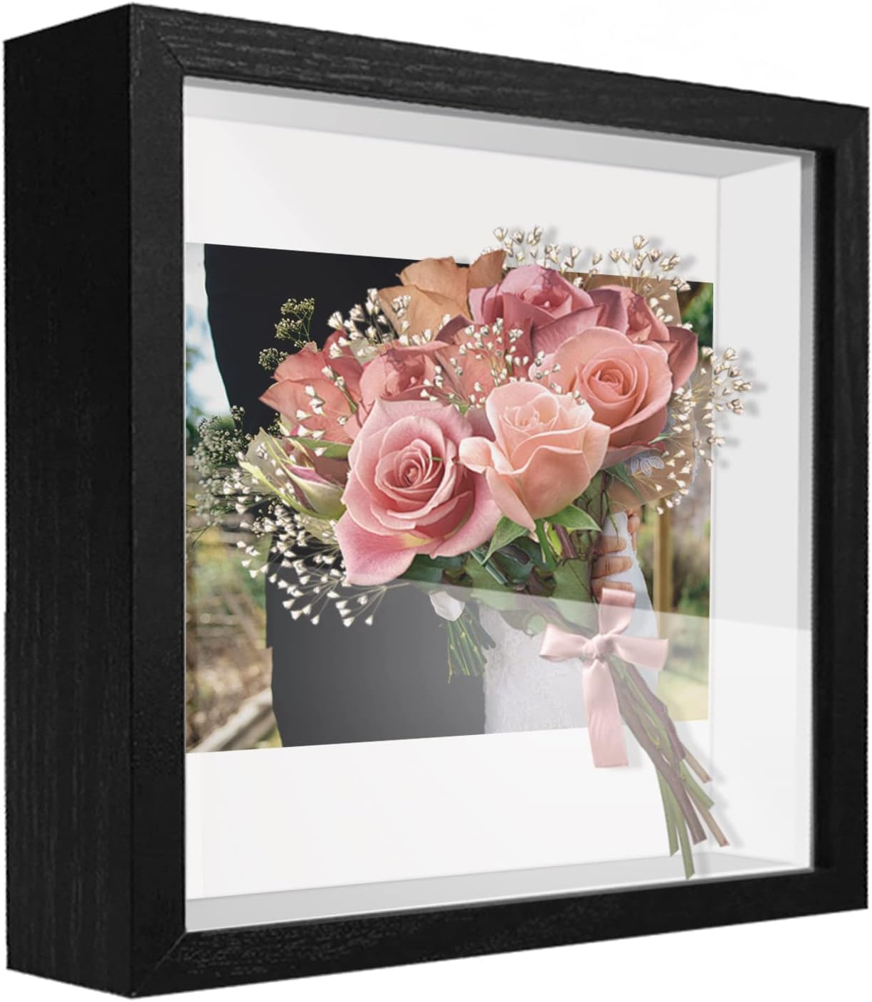 8x8 Shadow Box Frame Display Case with Letter Stickers, 3D Picture Frame, Display Case Box for Memorabilia, Baby Items, Wedding Memories, Crafts, Tickets and Photos (White, 8x8)