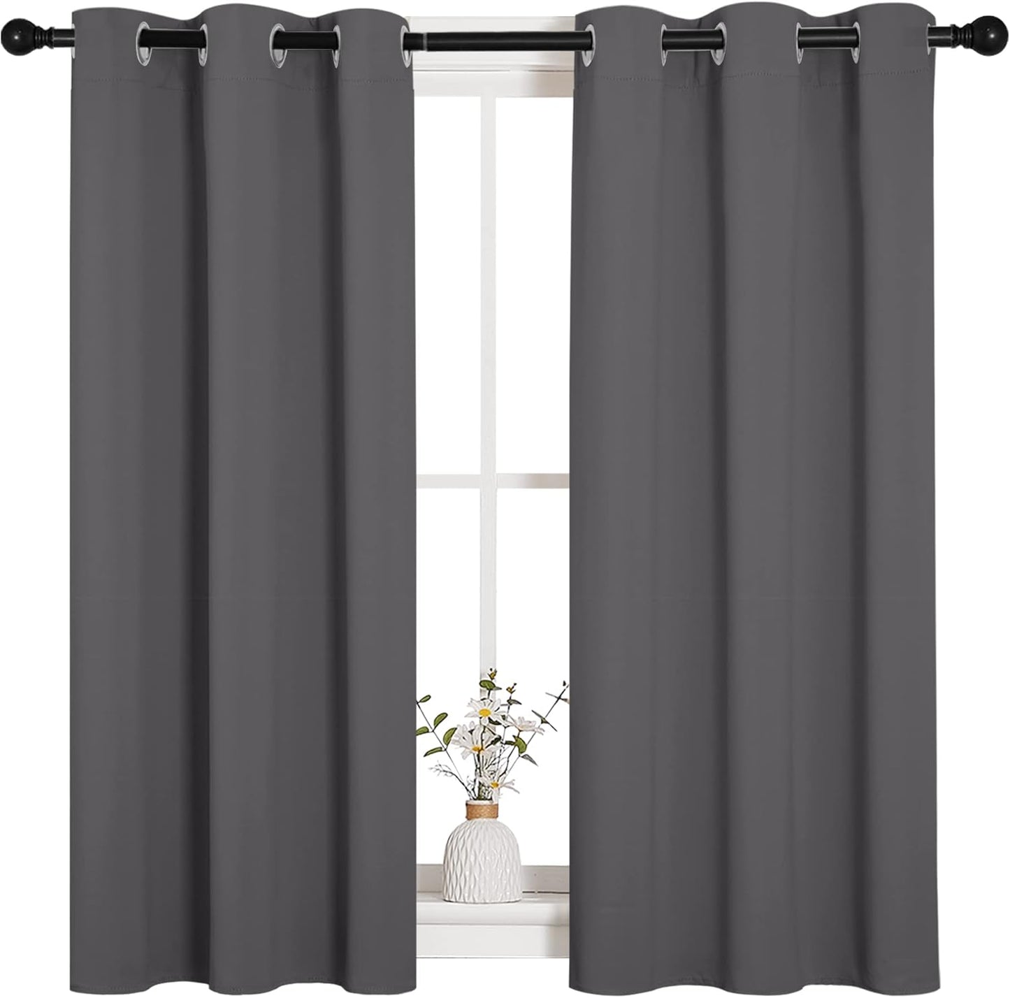 NICETOWN Halloween Pitch Black Solid Thermal Insulated Grommet Blackout Curtains/Drapes for Bedroom Window (2 Panels, 42 inches Wide by 63 inches Long, Black) - Colors E