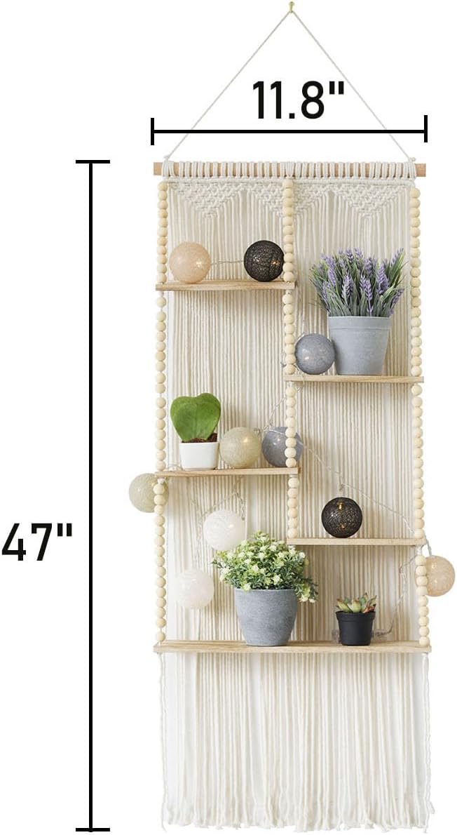 Flber 2 Pcs Macrame Wall Hanging Boho Wall Decor Handmade Macrame Art Tapestry Wedding Macrame Backdrop 13.7" W x 51" L For Living room Bedroom Headboard Decor