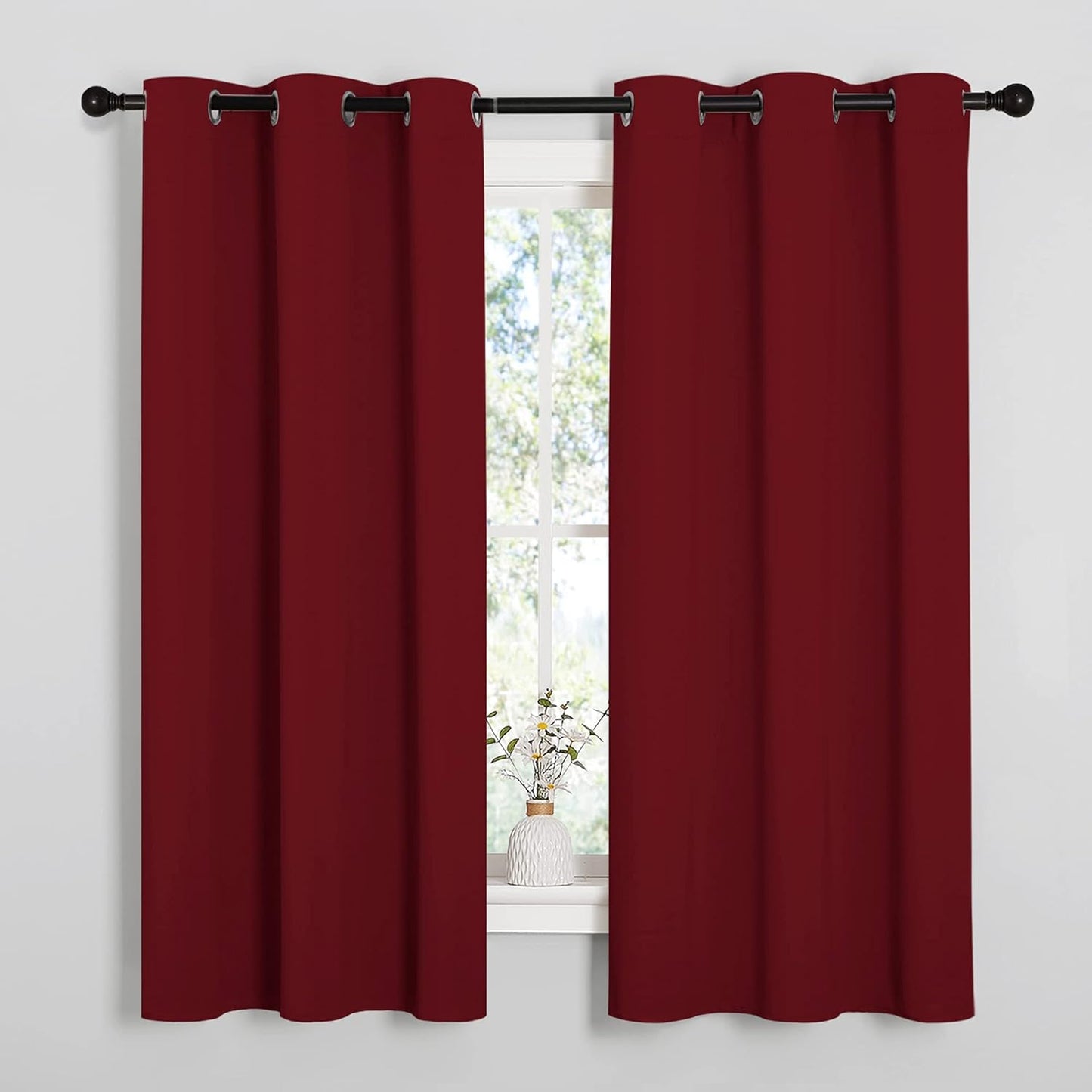 NICETOWN Halloween Pitch Black Solid Thermal Insulated Grommet Blackout Curtains/Drapes for Bedroom Window (2 Panels, 42 inches Wide by 63 inches Long, Black) - Colors A