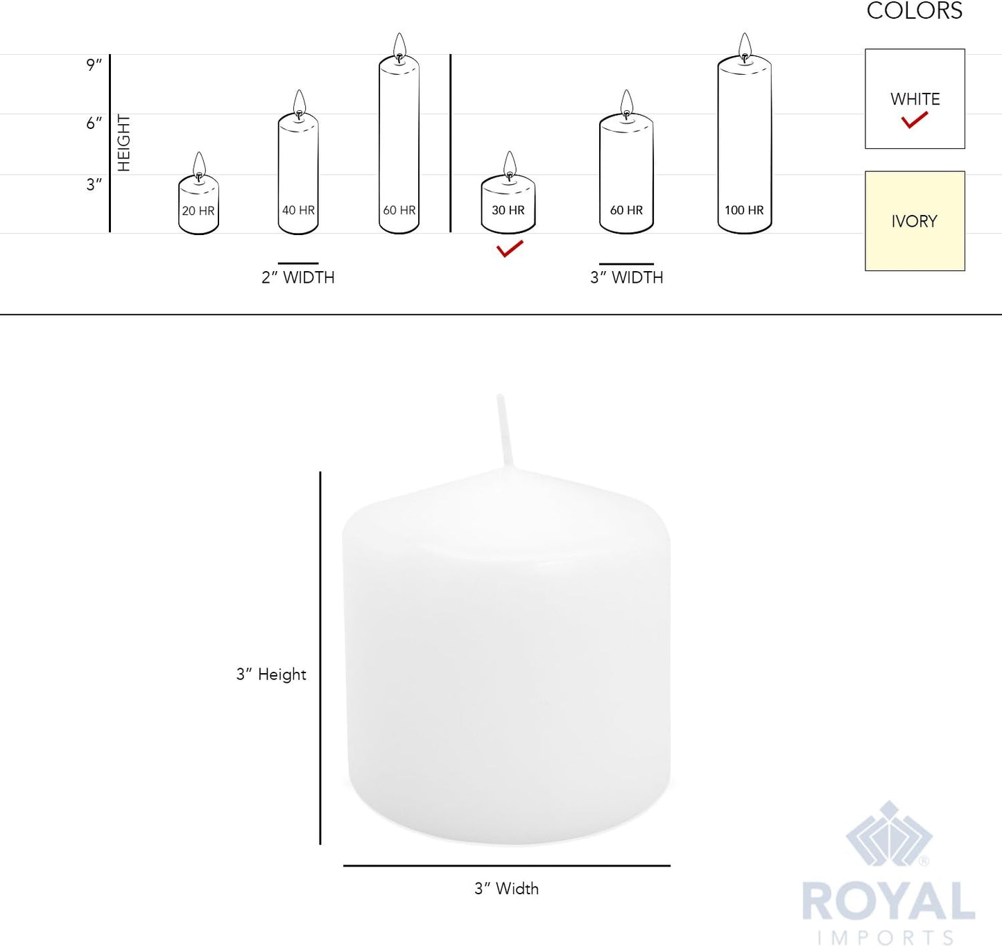 Royal Imports Pillar Candles White Unscented Premium Wax, 60 Hours Burning for Wedding, Spa, Party, Birthday, Holiday, Bath, Home Decor - 3"x6" Inch - Set of 12