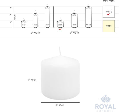Royal Imports Pillar Candles White Unscented Premium Wax, 60 Hours Burning for Wedding, Spa, Party, Birthday, Holiday, Bath, Home Decor - 3"x6" Inch - Set of 12