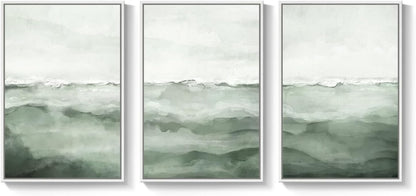 Large Framed Abstract Nature Landscape Wall Art for Living Room, Set of 3 Modern Canvas Prints Paintings Artwork for Walls, Green Lake Pictures for Hallway, Dining Room, Office Wall Decor 24x36 Inch