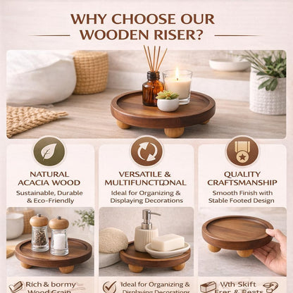 Wooden Riser for Display, 7 Inch Round Wood Riser Pedestal Stand, Small Round Wooden Tray & Wood Pedestal Tray, Elevated Tray for Candles Plants Bottles Vases, Farmhouse Tabletop Entry Table Centerpiece Decor