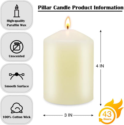 12 Pack Ivory 2x3 Inch Pillar Candles, 22 Hours Unscented Column Candles, Dripless Smokeless Unscented Candles for Home Weddings Restaurant Spa Church and Emergency