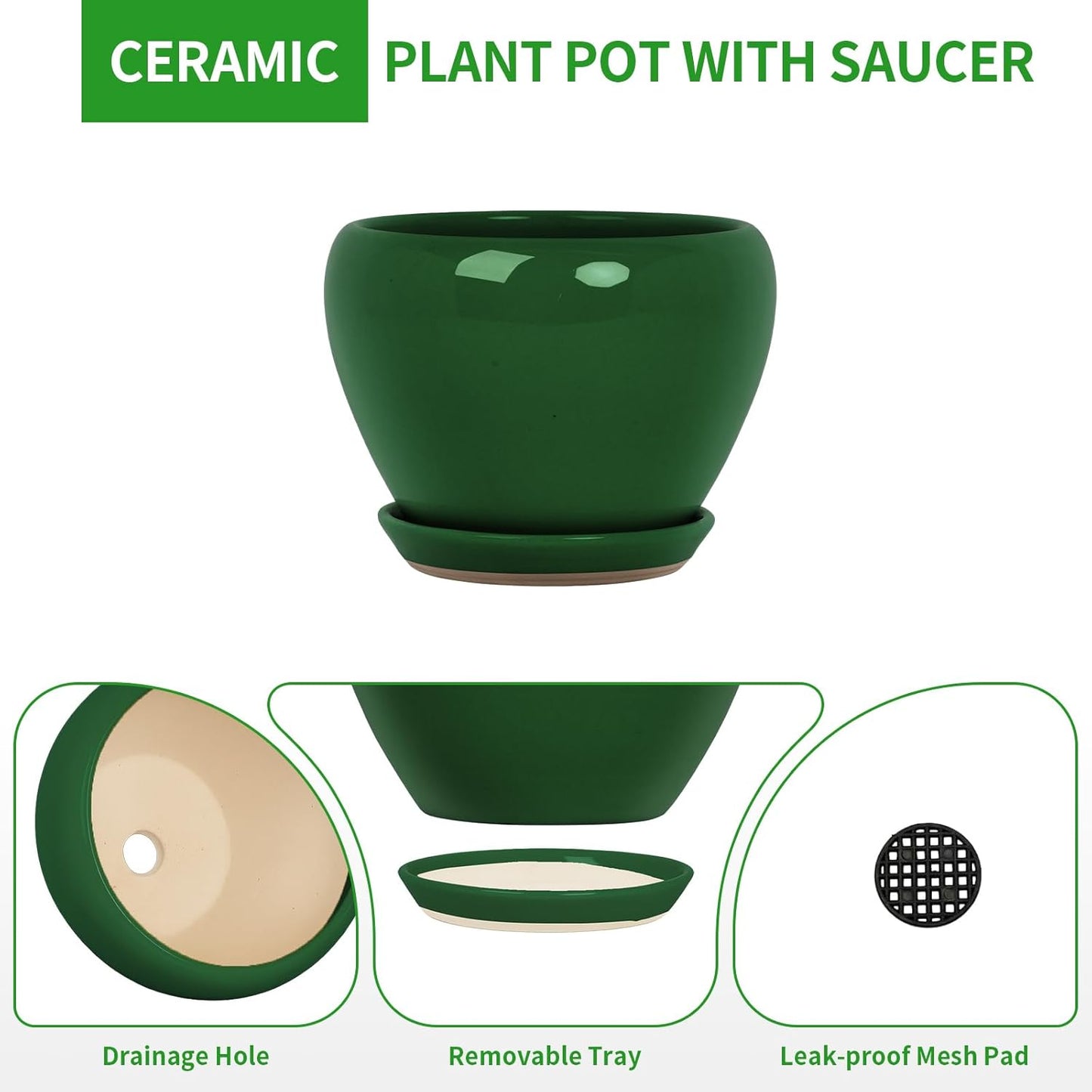 Deep Dream 6 Inch Plant Pots- Ceramic Planter Pot with Drainage Hole and Saucer, Round Flower Pot for Indoor Outdoor Succulent, Snake Plants and Cactus, Blue