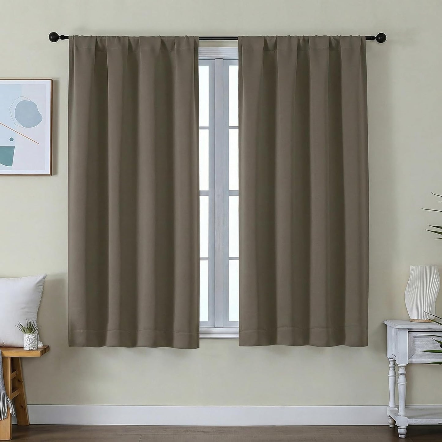 Simplebrand Ava Sage Green Blackout Curtains for Bedroom 63 Inch Length 2 Panels Set, Solid Thermal Insulated Energy Saving Rod Pocket Window Treatment Curtains Blackout Drapes, W40 x L63 Inch, Sage - Colors A