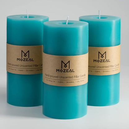 MOZEAL 3" x 4" Hand-Poured Unscented Candle,Dripless Pillar Candle Set of 3,Long Clean Burning,Approx 72 Hours Burn Time,Rustic Country Style,Wedding,Dinner,Christmas and Home Decor,White
