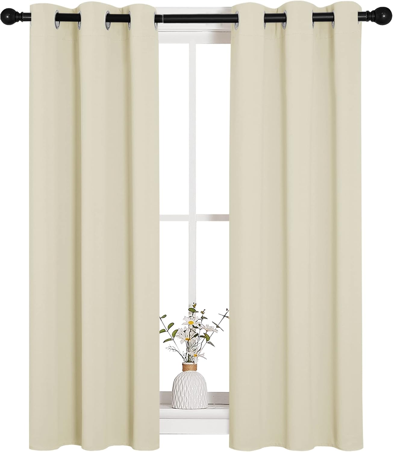NICETOWN Halloween Pitch Black Solid Thermal Insulated Grommet Blackout Curtains/Drapes for Bedroom Window (2 Panels, 42 inches Wide by 63 inches Long, Black) - Colors C